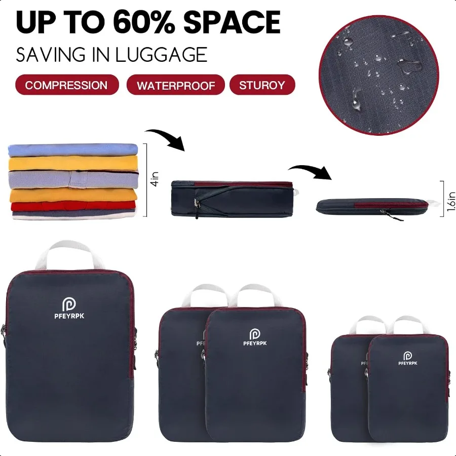Lightweight Comprion Packing Cubes for Suitcases Comprible Expandable Travel Packing Organizer with Clear Toiletries and Backpa