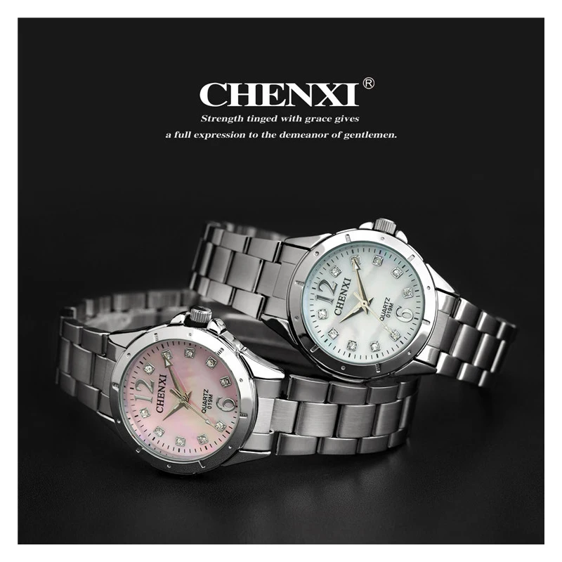 CHENXI-Relógio de pulso feminino impermeável com strass, relógio de quartzo feminino, relógio simples, aço completo, vestido, marca de luxo