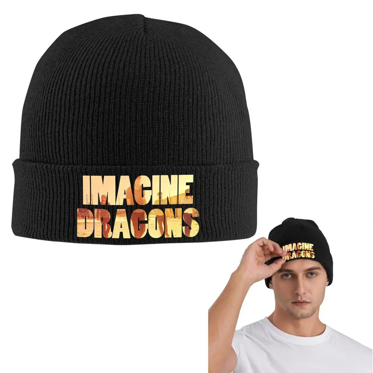 New Imagine Dragons Warm Knitted Cap Hip Hop Bonnet Hat Autumn Winter Outdoor Beanies Hats for Men Women Adult