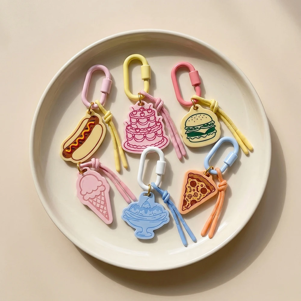 

5pcs Acrylic Craft Colorful Bead Hot Dog Burger Pizza Pendant Keychain Phone Case Bag Charms Backpack