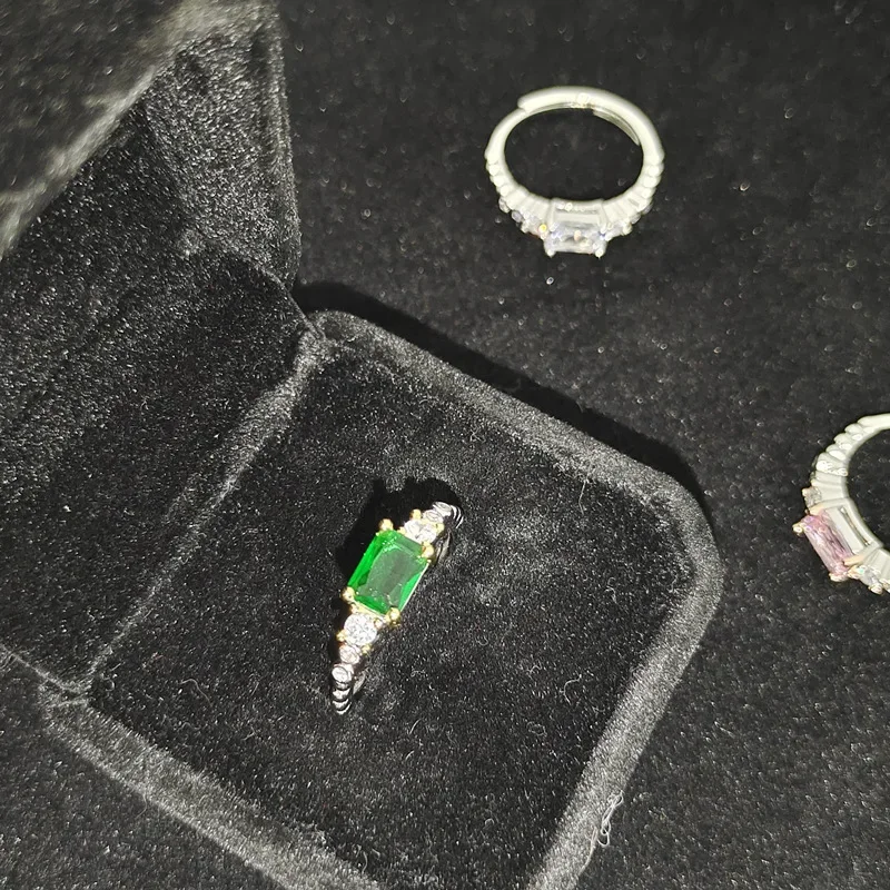 MDL مويسانيتي نمط خمر تصميم مدمج بسيط خاتم فاخر 18 كيلو مايكرو مجموعة تألق الأخضر الإسبنيل الدائري