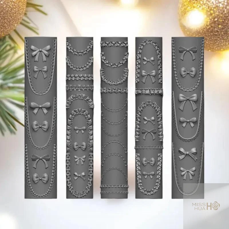 Maniküre-Design, unverzichtbar: 3D-Silikon-Nagelform mit Drachenknochen, Schleife, Sternkette und Blumenmustern
