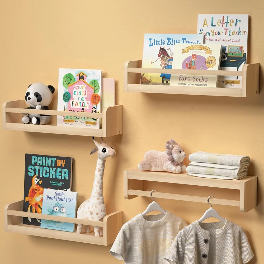 Baby Floating Book Shelf Wood Montessori Wall Mounted Children Kids Bookshelf