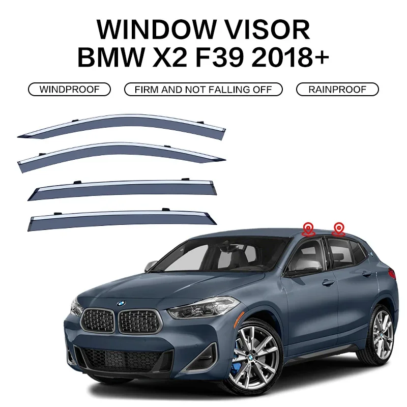 Für BMW X2 F39 2018-2022 Zubehör Fenster-Windabweiser Regen- oder Sonnenschutz Seitenfenster-Deflektor Visier Schattenblende Ventvisor Streifen Karosserie-Kit