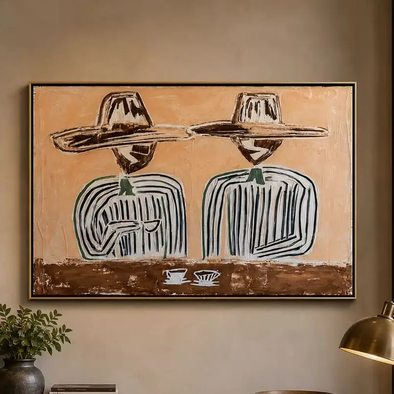 Morning Ritual – Two Figures from Behind with Coffee Painting Canvas Wall Printfor Bedroom, Living Room, Office & Interior Space
