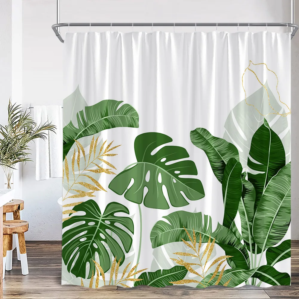 Tropical Leaves Monstera Shower Curtain Palm Leaf Banana Leaves Plants Botanical Bathroom Decor Polyester Bath Curtain with Hook