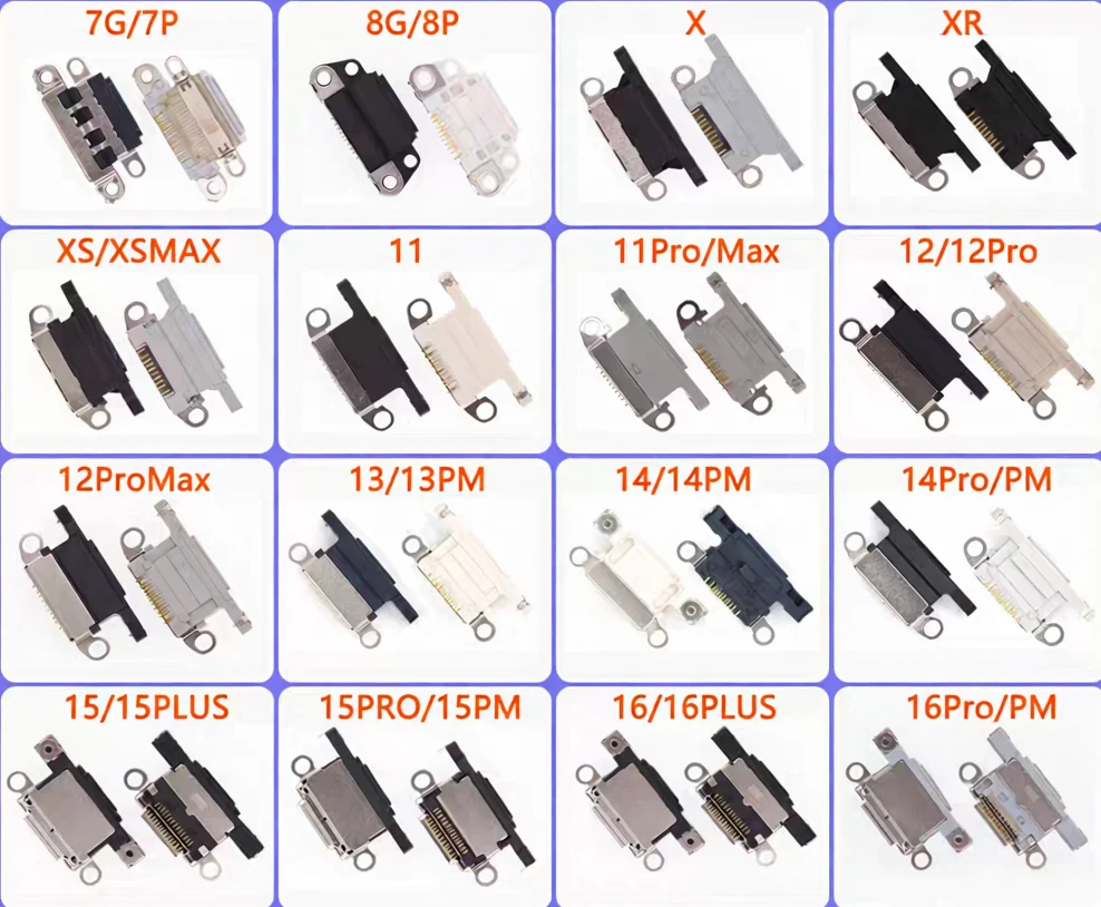 5PCS/For iPhone X XR XS XSMax 11 12 13 15  16 11Pro 14ProMax Lightning Charging Dock Port Parts USB Charger Socket Connector