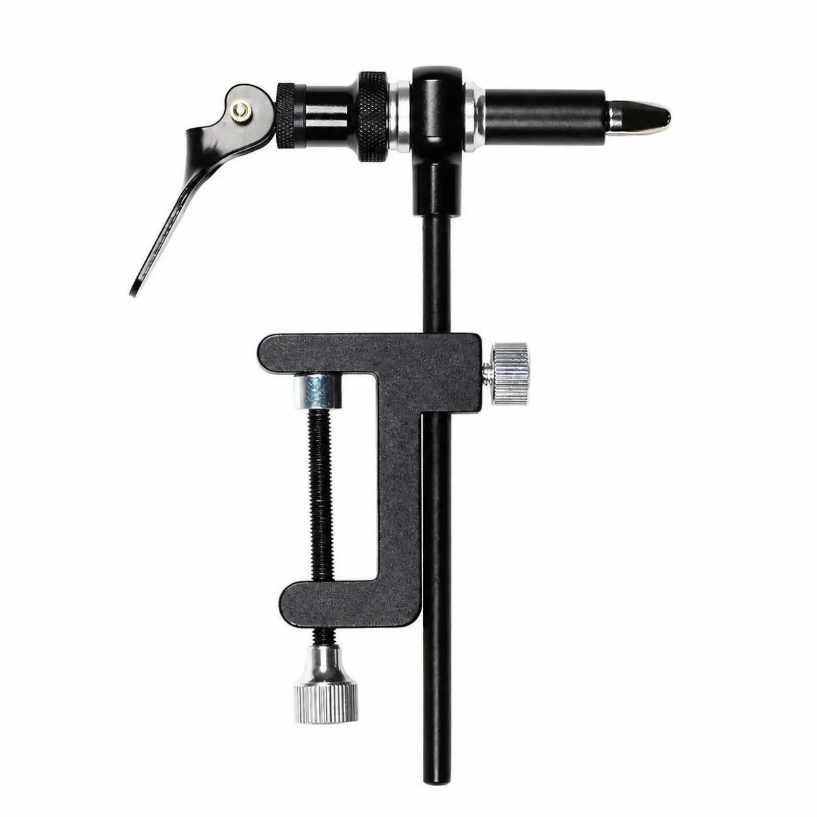 Metal Fly Tying Vise with Knurled Adjustment Knobs Rotary Head and Clamp Base for Bench Hook Work