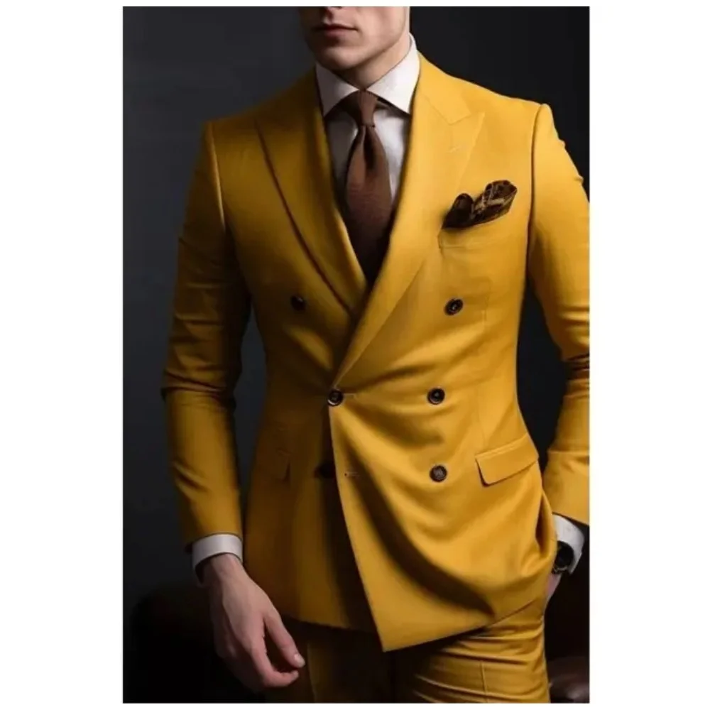 Jas Tuxedo Pria untuk Pernikahan, Formal, Oranye Berkilau, Model 2-Piece dengan Kancing Logam, Cocok untuk Kerja dan Sehari-hari