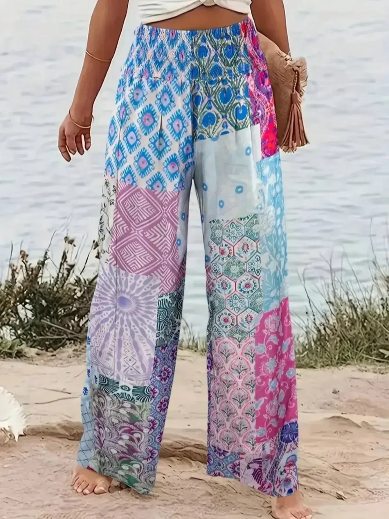 Pantaloni larghi a gamba larga stampati floreali alla moda da donna taglie forti per tutte le stagioni 1XL-5XL Pantaloni lunghi larghi a vita alta casual femminili