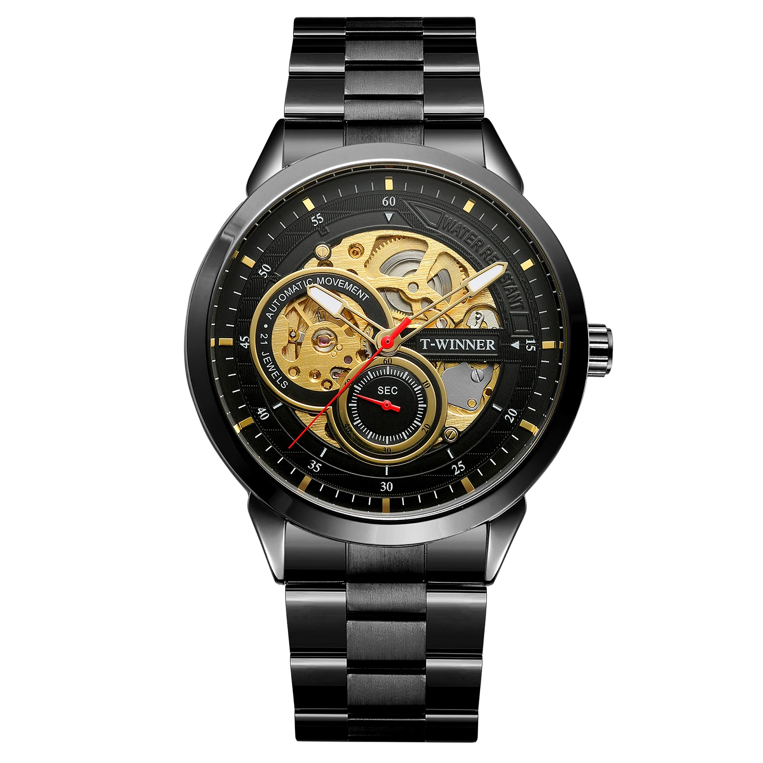 T-winner Mechanical Watch Hollow Double Ring Mechanical Watch Circular steel strap Wrist Watch Men's watch