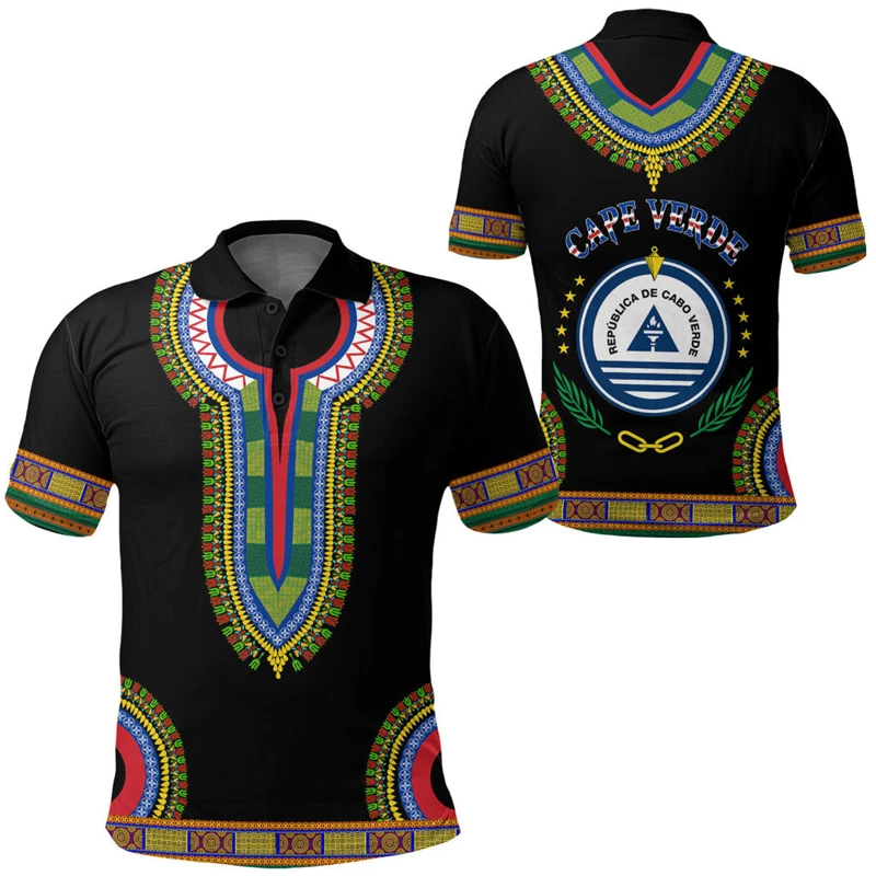 Africa Cape Verde Map Flag 3D Printed Polo Shirts For Men National Emblem Short Sleeve Patriotic Coat Of Arms POLO Shirt Jersey