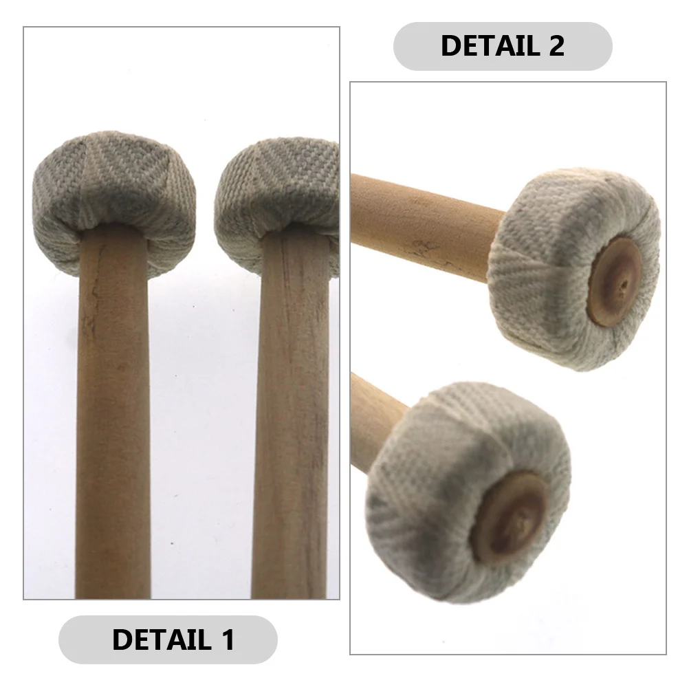 4 Pcs Small Gong and Drumstick Sticks Cotton Heads Drumsticks for Adult Beginner Linen Wooden