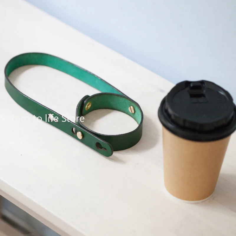 حامل كوب القهوة من جلد البولي يوريثان الأصلي مع مقبض حامل عازل للحرارة محمول للسفر والتخييم وكوب الشاي الفقاعي #3