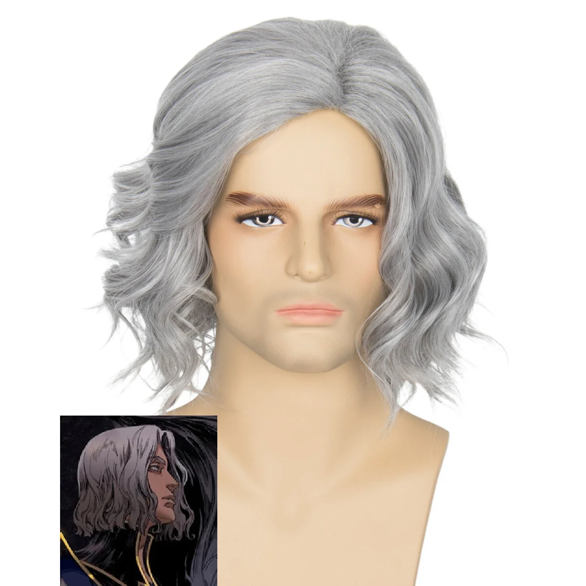 

Castlevania Hector Cosplay Costume Headwear Prop Wig Gray Medium Synthetic Hair