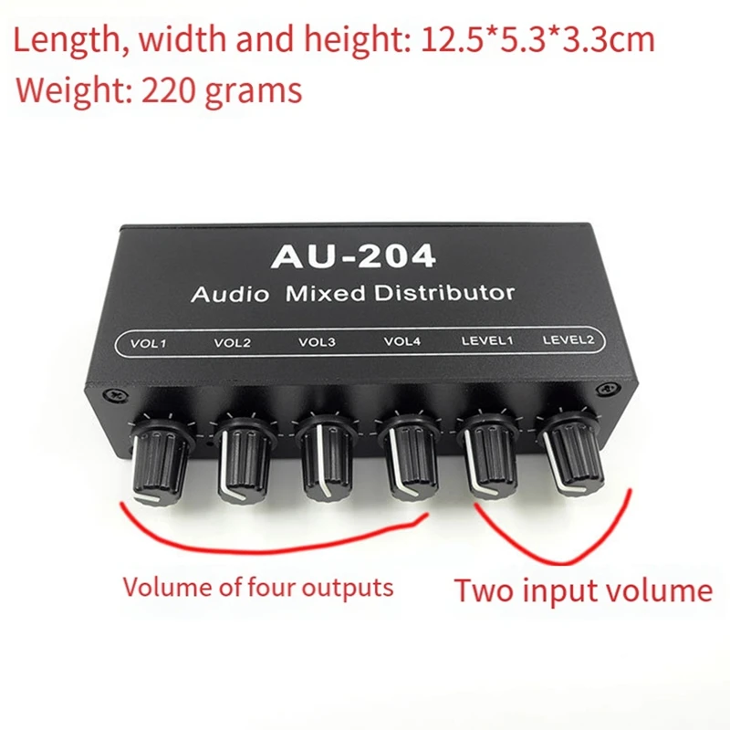 AU-204 Stereo Audio Signal Mixer Board Headphone Driver Power Amplifiers Mixer Distributor 3.5MM Easy Install Easy To Use