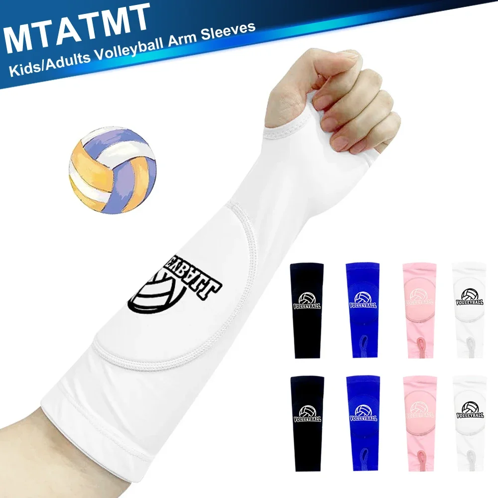 

1Pair Kids/Adults Volleyball Arm Sleeves Compression Passing Forearm Sleeves Padded Arm Pads with Thumbhole & Protection Pad