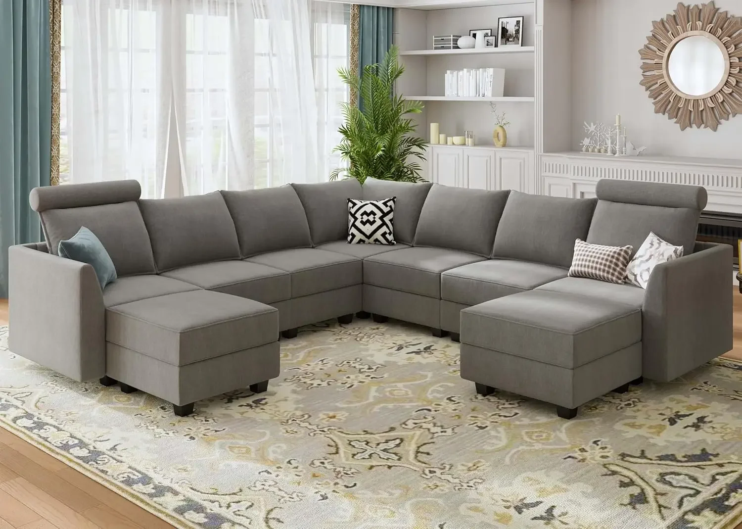 Modular Sectional Sofa U/L Shaped Sectional Couch with Reversible Chaise Modular Sofa with Storage Seats