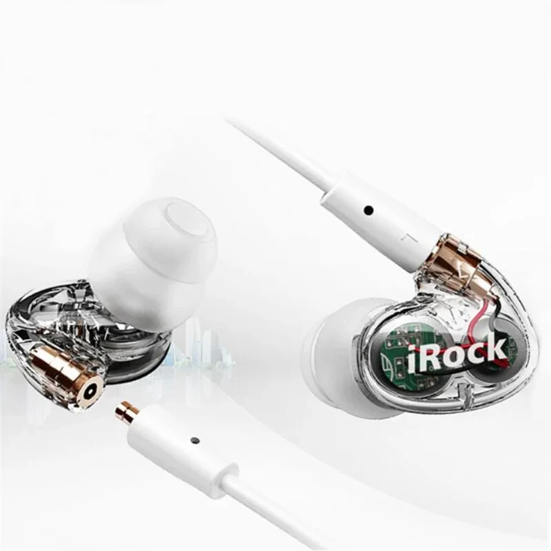 

Динамические HIFI-наушники с двумя драйверами, проводные, внутриканальные, прозрачные, с шумоподавлением, со съемным кабелем
