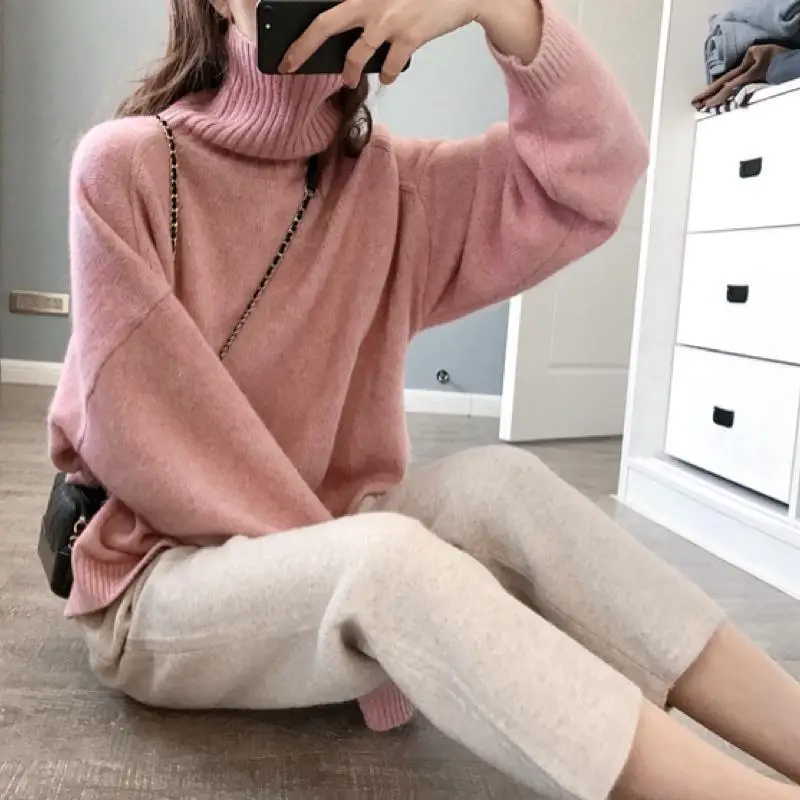 Women Autumn Simplicity Loose Large Size Appear Thin Solid Color High Waist Harem Ladies Office Lady All-match Cropped Pants