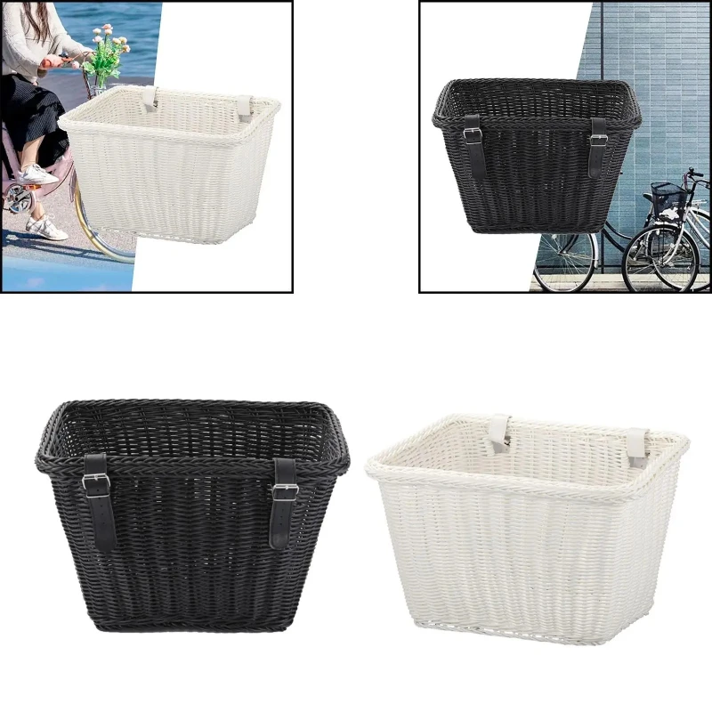 

Bike Basket Tricycle Basket with Straps Portable Woven Sundries Container Bicycle Front Handlebar for Riding