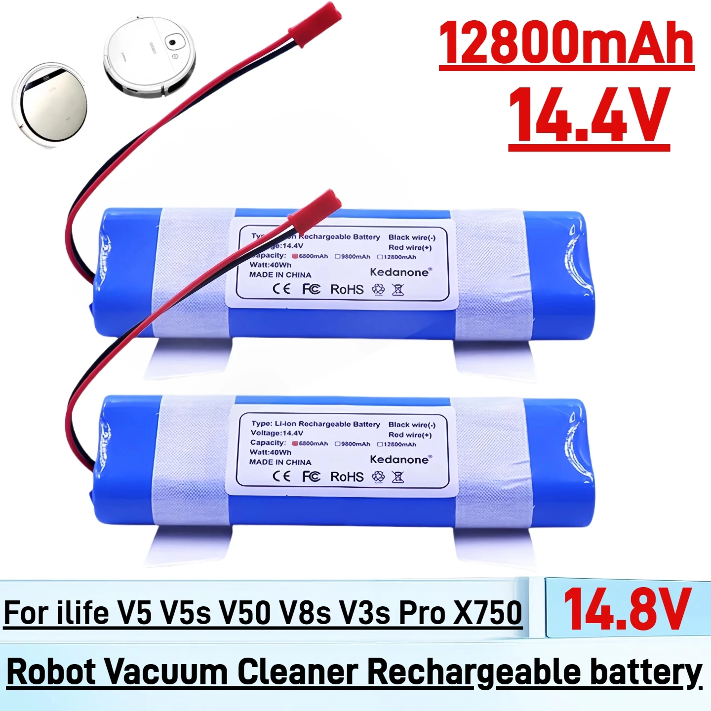 

100% Original 4S1P 14.4V li-ion battery pack, 12800mAh, For ilife V5 V5s V50 V8s V3s Pro X750 Robot Vacuum Cleaner