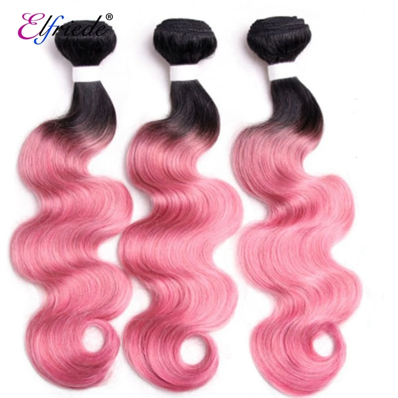 Extensões brasileiras do cabelo humano, extensões naturais do cabelo, 1b/gold, cor-de-rosa, cor, onda, pacotes de 3/4, negócios