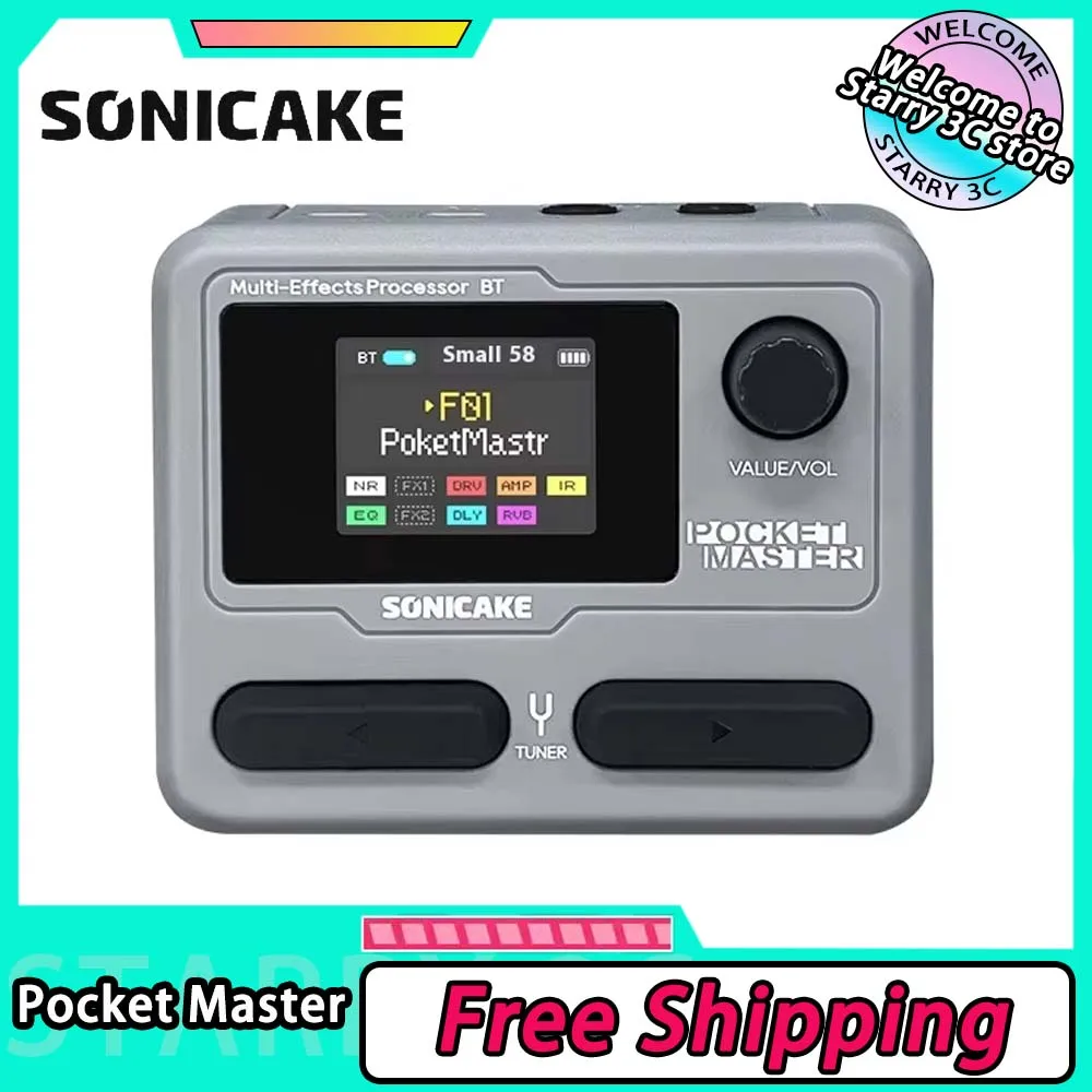 SONICAKE Pocket Master Electric Guitar Bass Amplifier Customize 1.77“ Colorful LCD Screen Modeling IR Multi-Effect OTG Looper