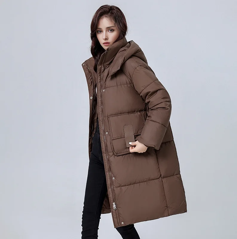 Medium Long Cotton Jacket For Women 2024 New Winter Women Large Pocket Cotton Jacket Female Hooded Thick Coat Women\'s Jacket