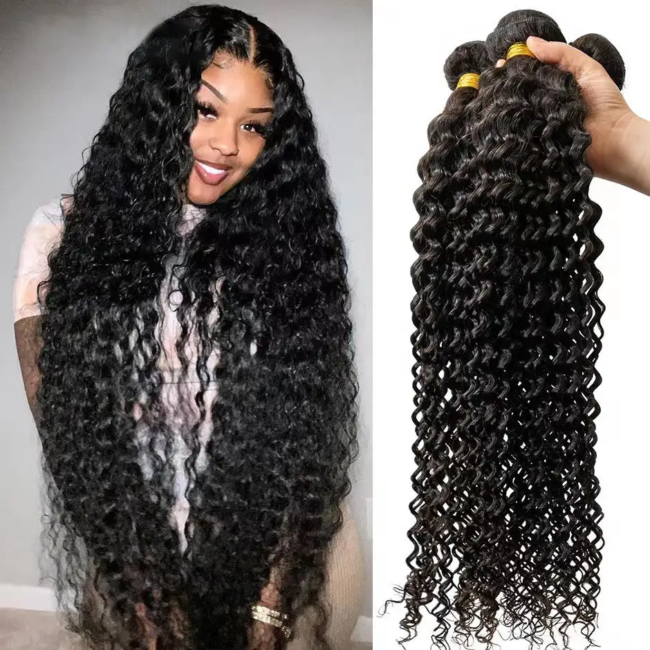 

Бразильские вьющиеся пучки 100% человеческих волос 100% необработанные волосы для наращивания 30 32 дюйма Глубокая волна 3 4 комплекта предложений на распродаже