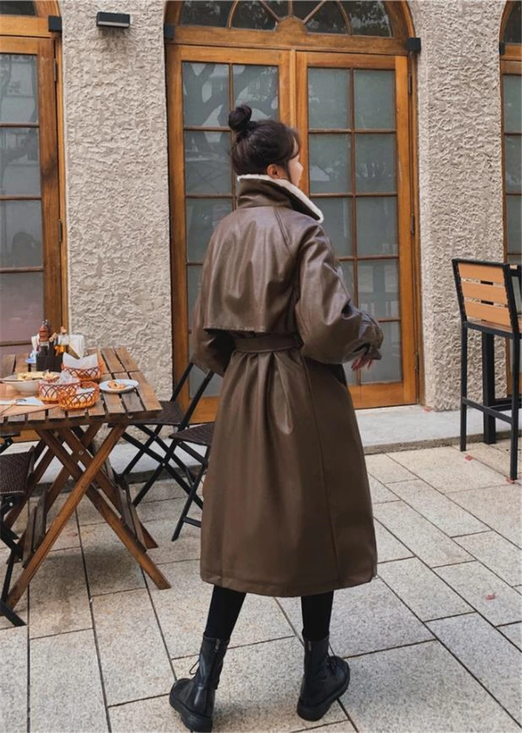 Manteau de veste en cuir PU pour moto, parka en fourrure mi-épaisse et ample, style coréen, plus velours, imitation laine d'agneau, Y3170, hiver 2023