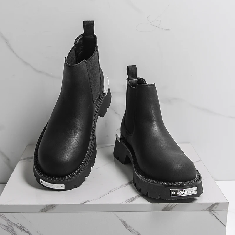 

Retro Men Height-increasing Chelsea Boots Men One-foot Boots Thick-soled Wear-resistant Business Office Brand Boots Work Boots