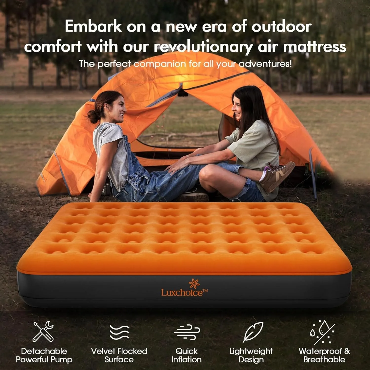 Air Mattress with Built-in USB Rechargeable Pump Camping Inflatable Mattress Portable Blow up Mattress Air Bed Guest Bed