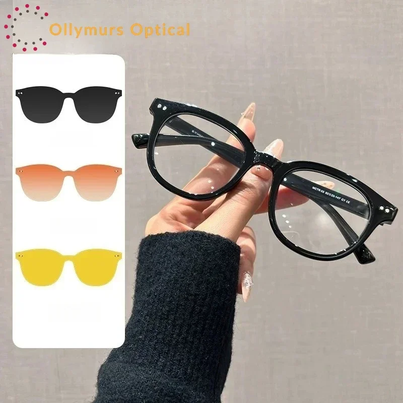 Round Glasses Women Ollymurs  Magnetic Clip-On Retro Fashion Optical Prescription Eyegalsses Frame Men Polarized Anti-UV TR03ZM
