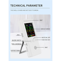 1 PCS 9 In 1 Air Quality Monitor LCD Display PM2.5 PM10 HCHO TVOC CO CO2 AQI Temperature Humidity Meter (White)-New