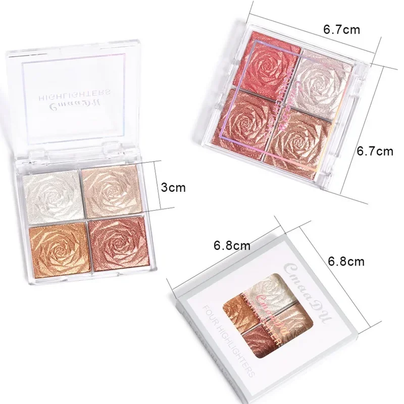 4 Colors Blush Highlighter Palette Makeup Rose Eyeshadow Face Bronzer Shimmer Powder Contour Concealer