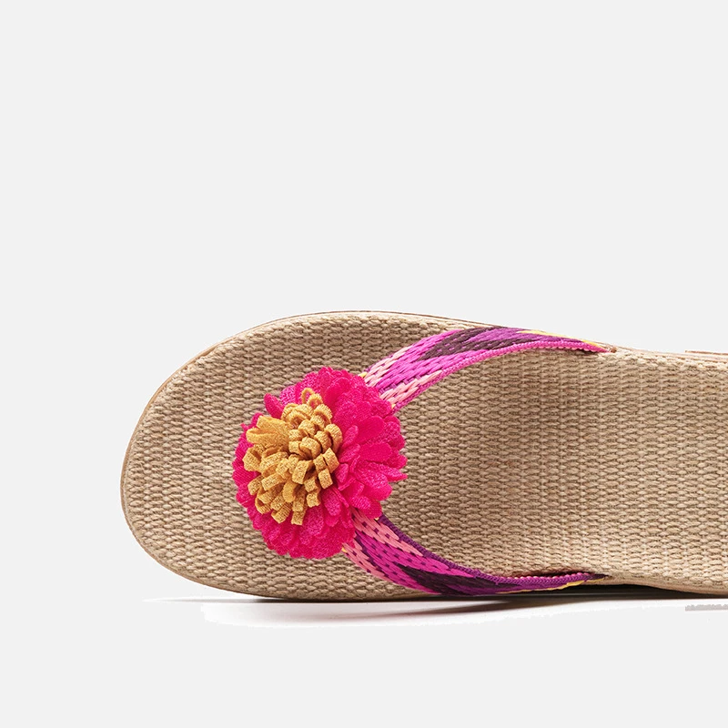 YNPO Herren Leinen-Flip-Flops mit Streifenband, flache EVA-Sandalen, rutschfeste Leinen-Slides, Hausschuhe, lässige Stroh-Strandschuhe für Herren – Detail 3