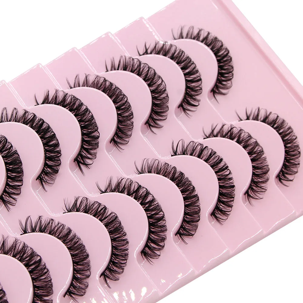 Moonlily 10 Paar Vollstreifen-Wimpern DD Curl Runde 3D-Wimpern Wiederverwendbare flauschige falsche Wimpern Russische Verlängerungen – Detail 3