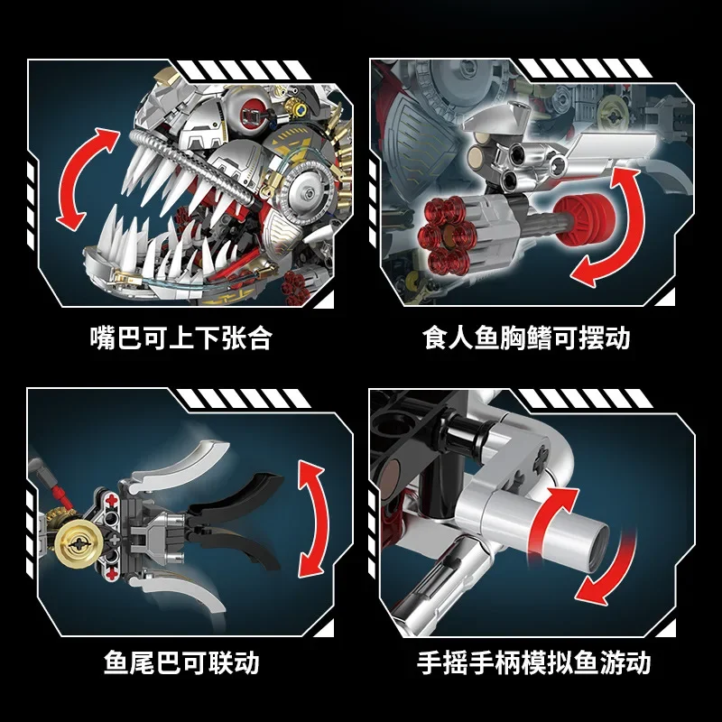 1019 pçs tribo mecânica piranha modelo kit blocos de construção animal biônico com articulações móveis pequena partícula brinquedo ornamento 96224