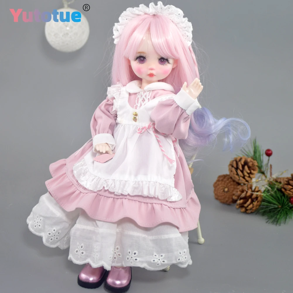 Yutotue 30cm bonito menina boneca brinquedo crianças aniversário presente de natal articulações corpo e roupas cor gradiente peruca de cabelo encaracolado conjunto completo