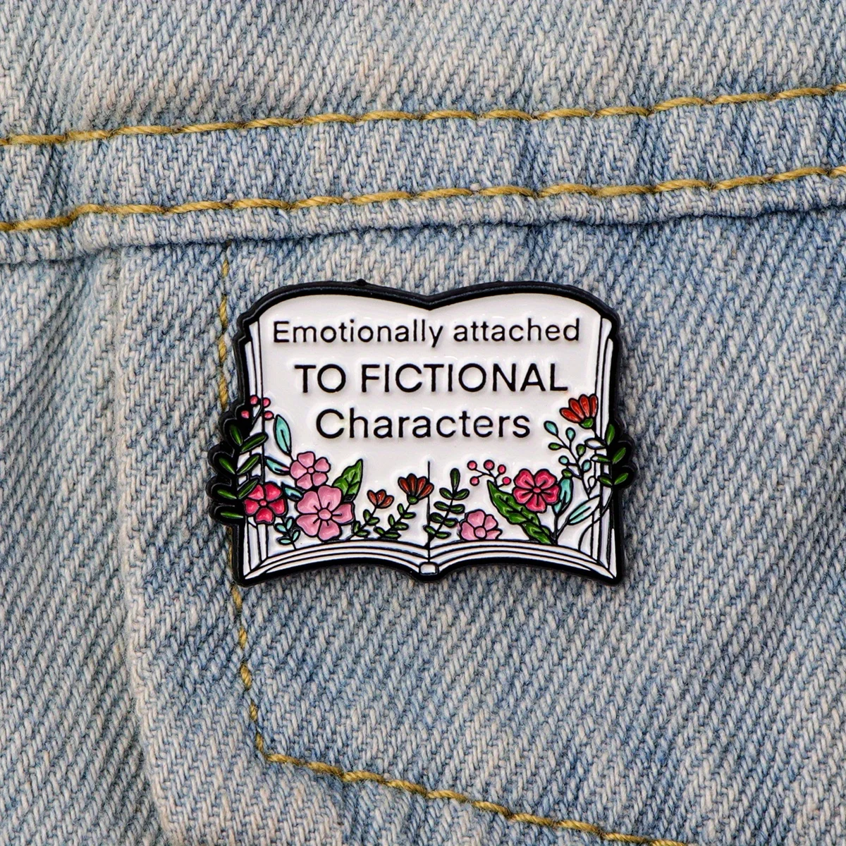 1pc Emotionally Attached To Fictional Characters Enamel Pin, Reading Humor Book Lover Librarian Gift