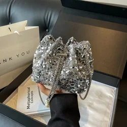 Fashionable Solid PU Material Shoulder Bags Soft Simple Versatile Handbag 2026 Hot Selling Sequins High Aesthetic Crossbody Bag