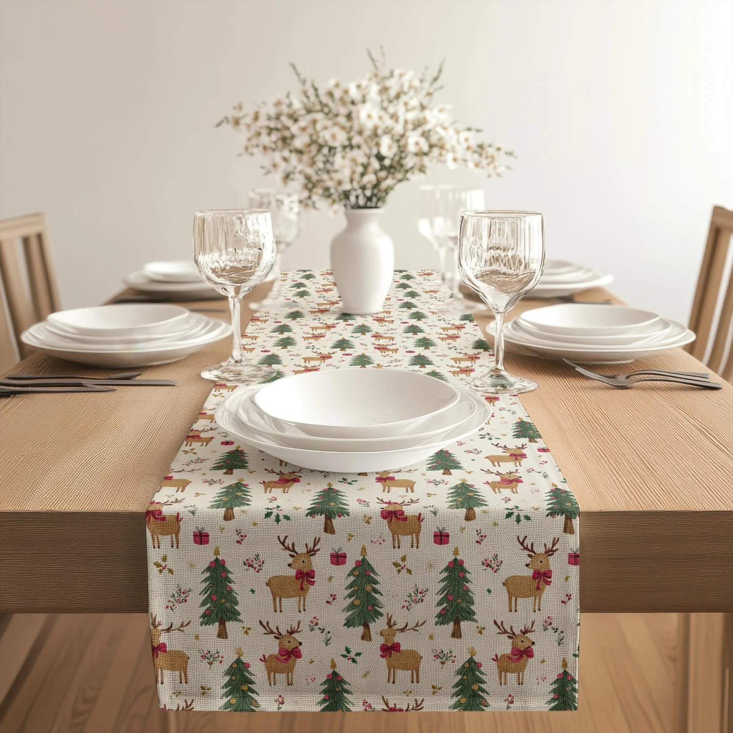 Tischläufer mit Weihnachtsrentier |   Weihnachtsbaum dekorative Tischdekoration |   Saisonales Einweihungsgeschenk für den Urlaub