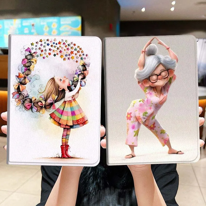 

Art Cartoon Cute Girl For iPad Pro Air Mini 2 3 4 5 6 7 6th 7th 10th 11th 10.2 9.7 10.5 11 Foldable Tablet Case Gift