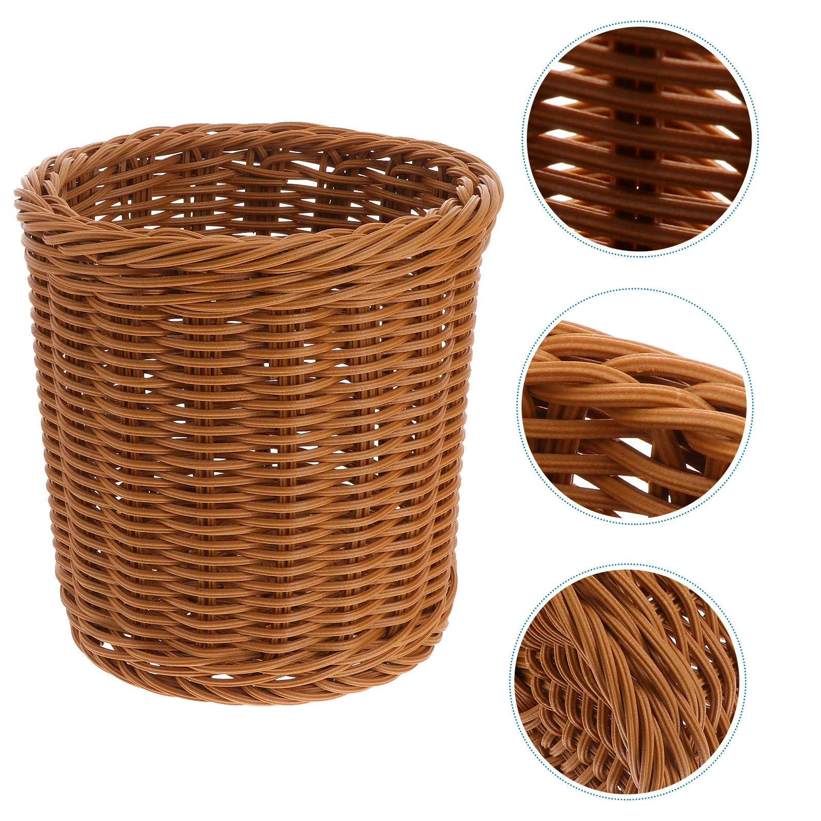 

Medium Size Desktop Storage Basket Premium Plastic Pen Holder with Imitation Weaving Texture for Pens Pencils Rulers Office Home