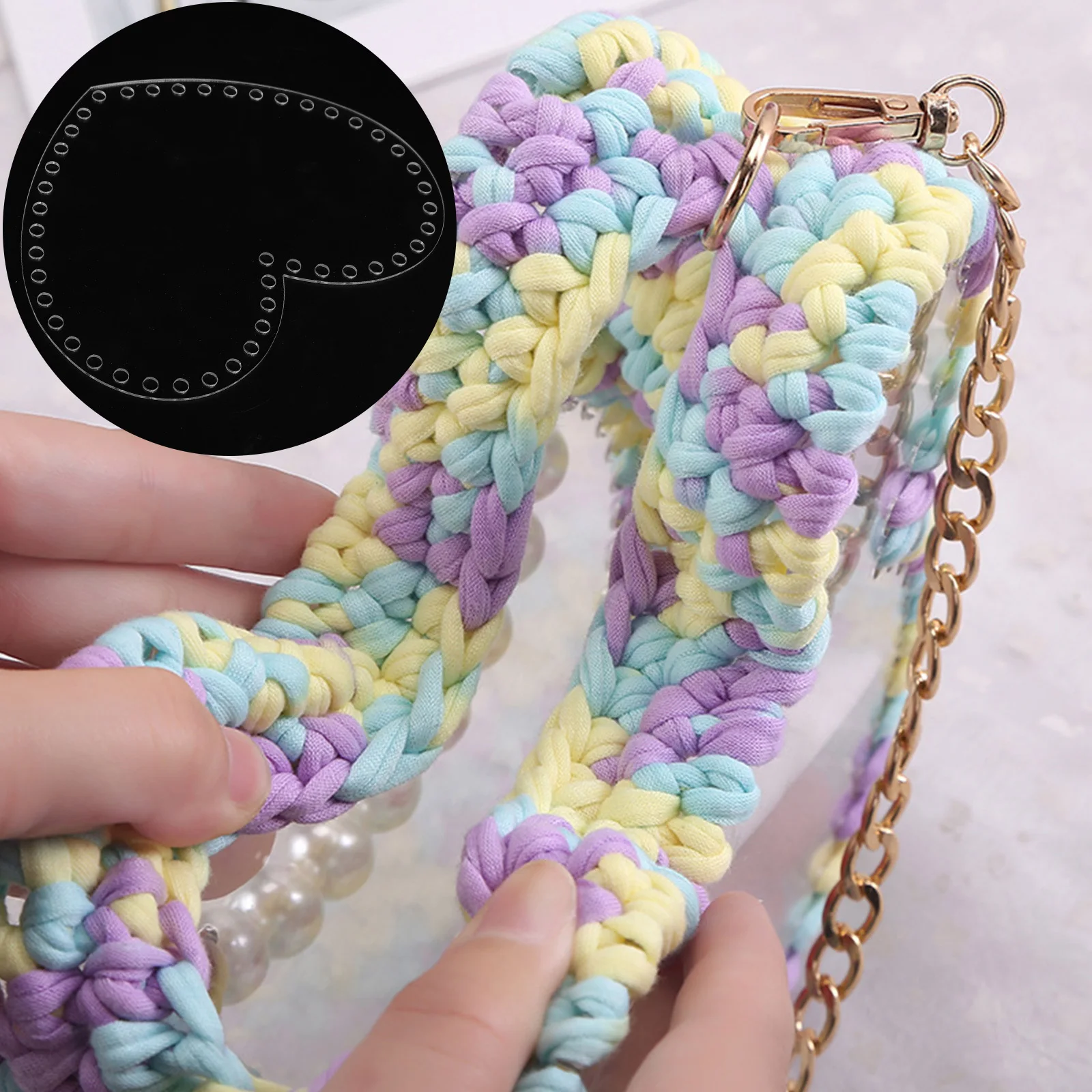 

6Pcs DIY Woven Bag Material Clear Acrylic Heart Shape Weaving Boards Handmade Bag Accessories Knitting Crochet Tools