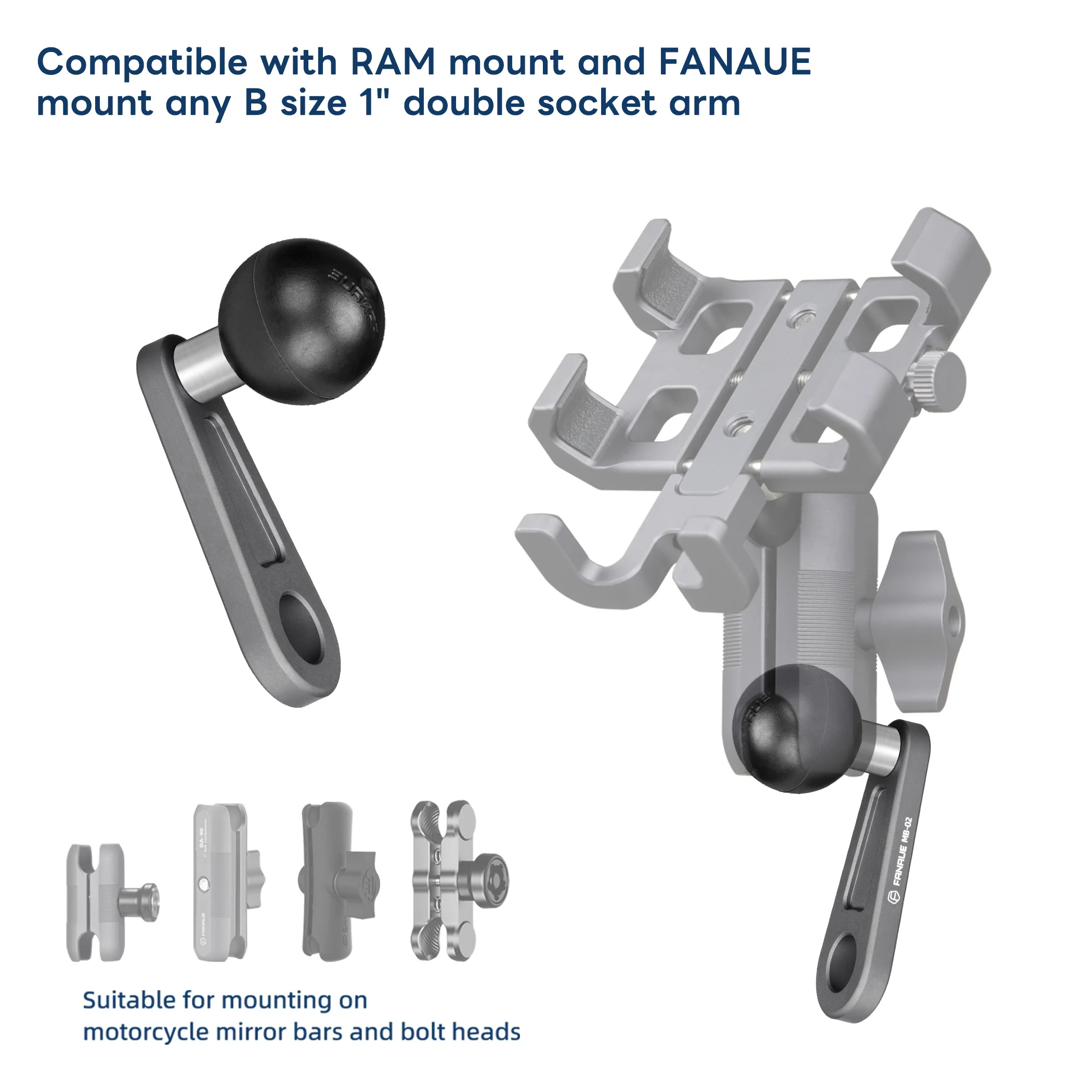 FANAUE – aluminiowa podstawa z kulką o średnicy 1 cala (17 mm), adapter kątowy, kompatybilny z uchwytami do lusterka wstecznego motocykla i roweru, przeznaczony do montażu na ramie. — zdjęcie produktu 6