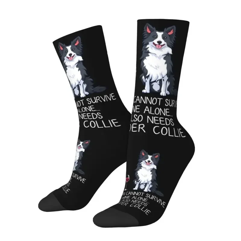 

Wine And Border Collie Dog Mens Crew Socks Unisex Funny Funny Spring Summer Autumn Winter Dress Socks