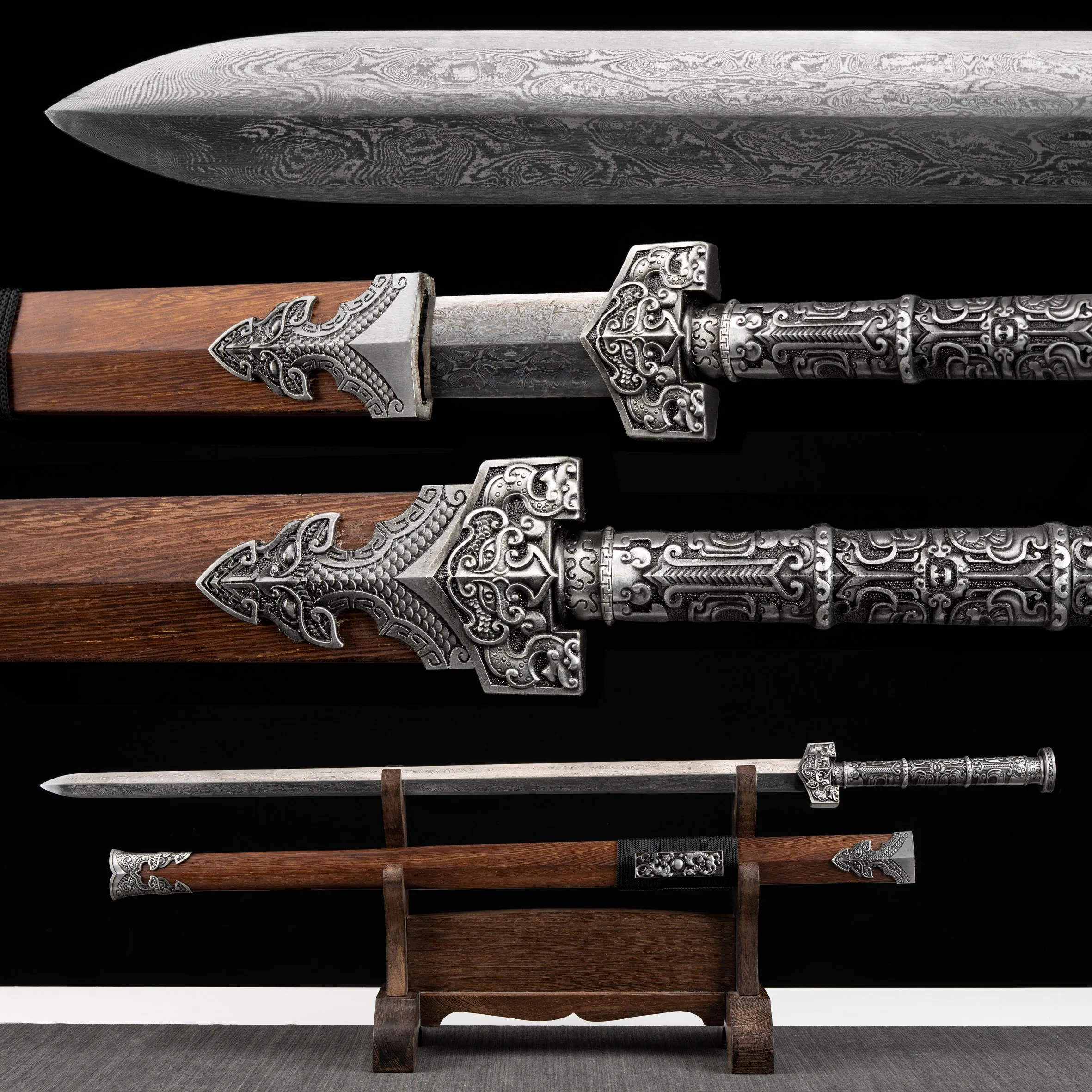 Chinese dragon costume with Han sword cosplay forging Damascus steel blade for combat readiness Ninja martial katana  not sharp