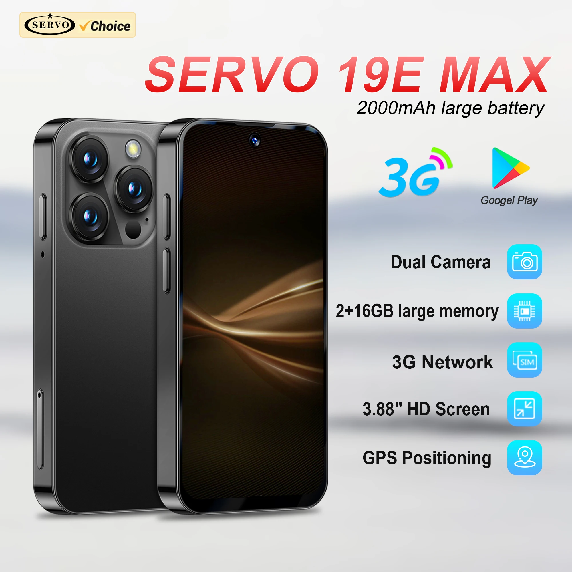 SERVO 19E MAX Mini Smartphone Android OS Play Store 2GB+16GB WiFi Hotspot Face Unlock 2 SIM Standby 3.88